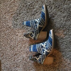 Jefferey Campbell Navajo western blue cowboy anckle booties